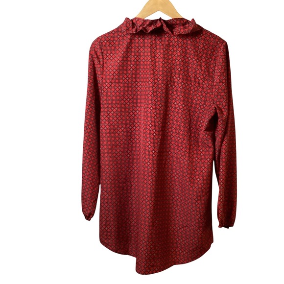 Mud Pie Red Print Ruffle Collar‎ Long Sleeve Tunic Top - Size M - Picture 3 of 8